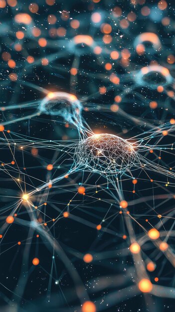 Modern artificial intelligence interface with neural network visualization and data processing