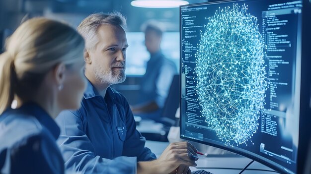 Smart technology interface displaying predictive algorithms and automation tools